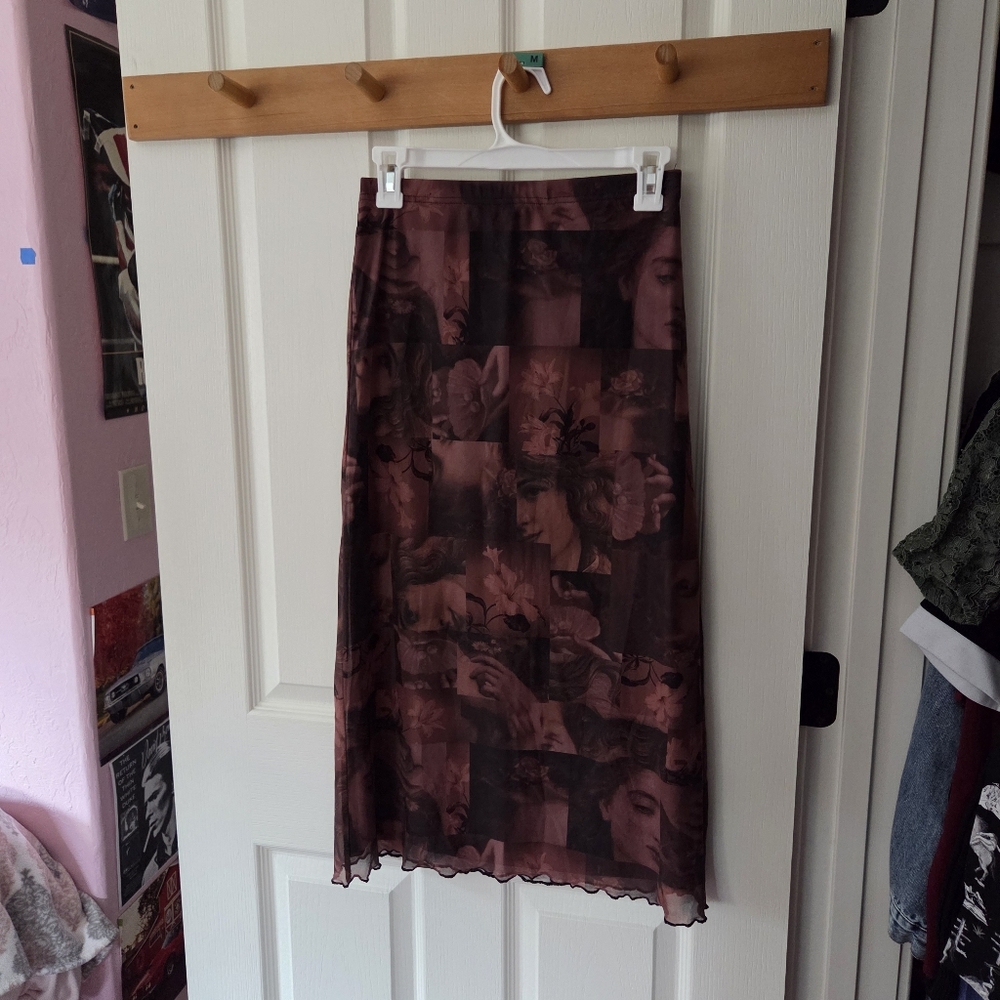 Esoteric Mesh Overlay Midi Skirt - Picture 2 of 7